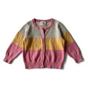 Hanna Andersson Colorblock Knit Cardigan Sweater Pink Yellow Size 4